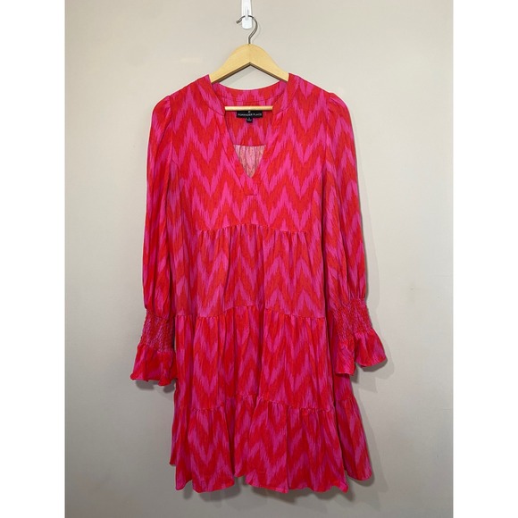 Tuckernuck Dresses & Skirts - Tuckernuck Pomander Place Kenzo Dress‎ LARGE Pink Red Ikat Tiered Preppy Shift